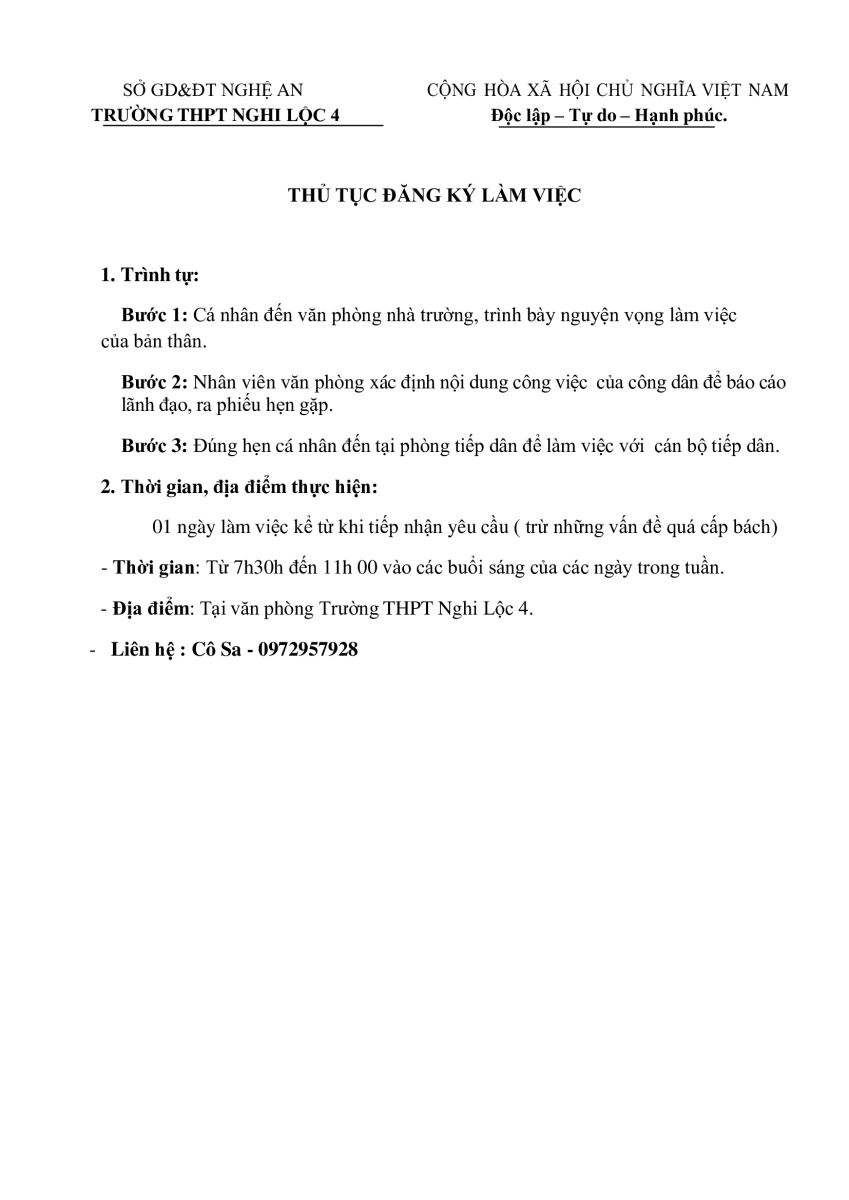 Thủ tục đăng ký làm việc