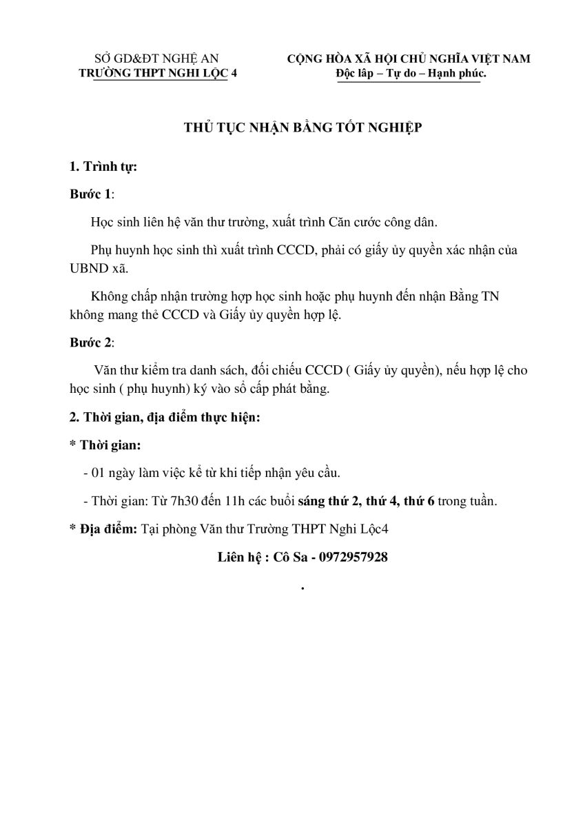 Thủ tục nhận bằng tốt nghiệp