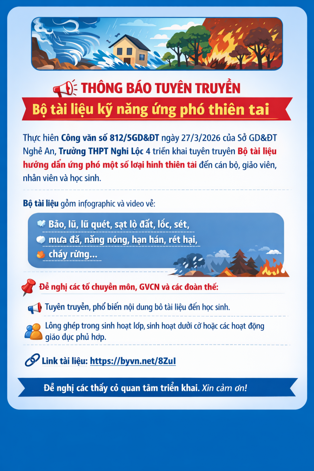 Tuyên truyền Bộ tài liệu hướng dẫn kiến thức, kỹ năng ứng phó một số loại hình thiên tai