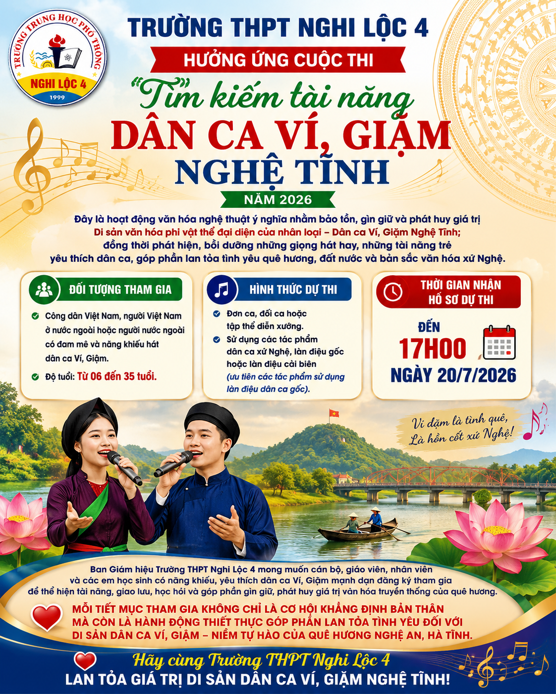 TRƯỜNG THPT NGHI LỘC 4 HƯỞNG ỨNG CUỘC THI "TÌM KIẾM TÀI NĂNG DÂN CA VÍ, GIẶM NGHỆ TĨNH" NĂM 2026